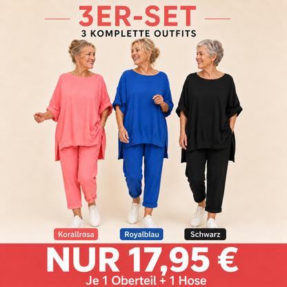 Damen Freizeit-Zweiteiler mit Oversize-Tunika und 7/8-Hose