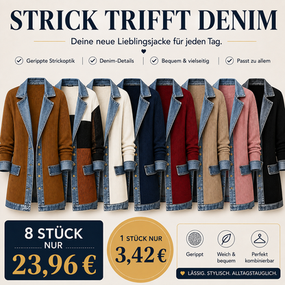 🔥Heißer Verkauf 60% Rabatt🧥Gerippte Strickjacke mit Deni - Lässiger Chic für jeden Tag🎁