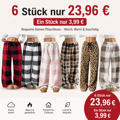 ☁️ Wohlfühl-Komfort | Plüschige Damenhose mit Karomuster und weitem Bein