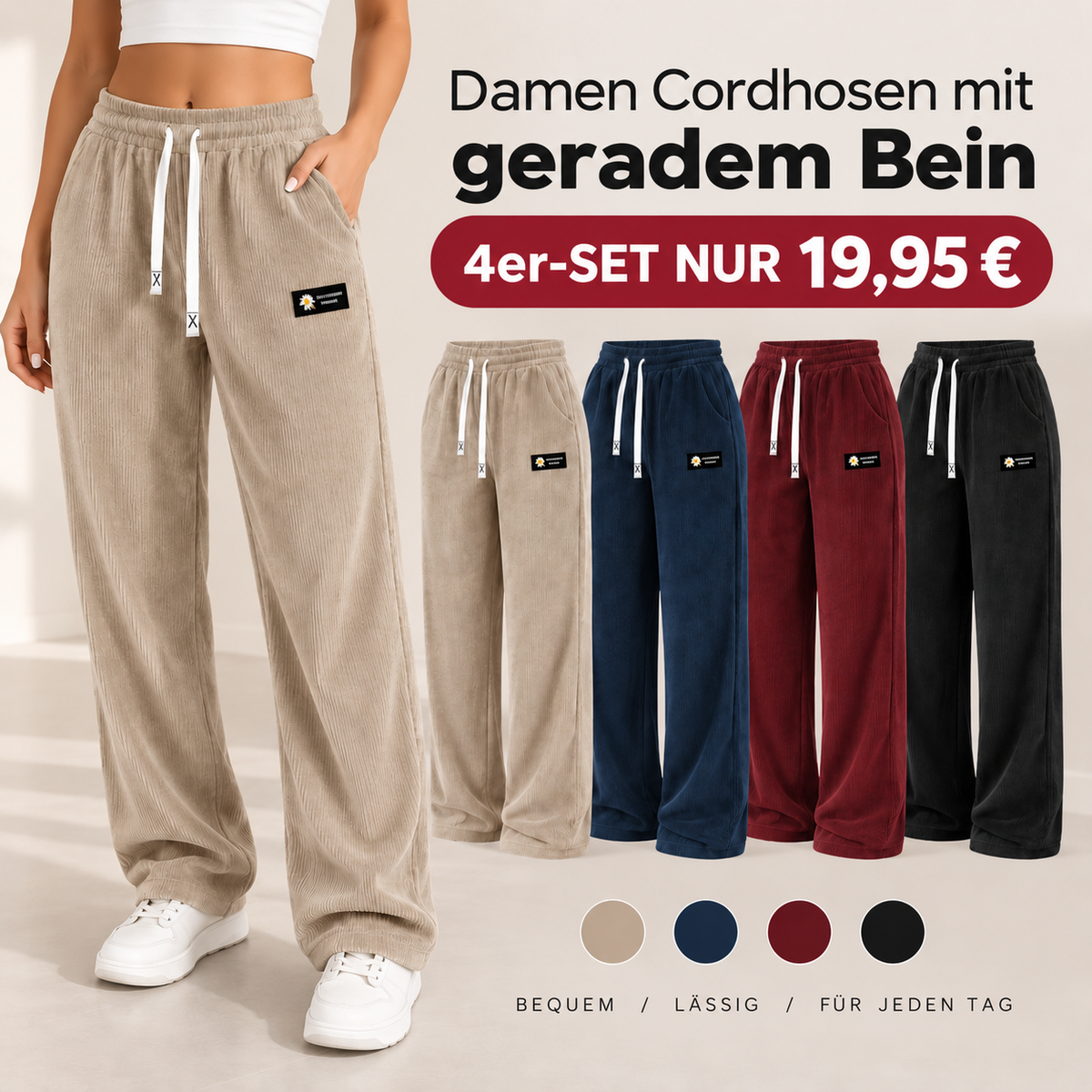 LETZTER TAG DES ANGEBOTS Damen Cordhose mit geradem Bein – 100 % Baumwolle-1