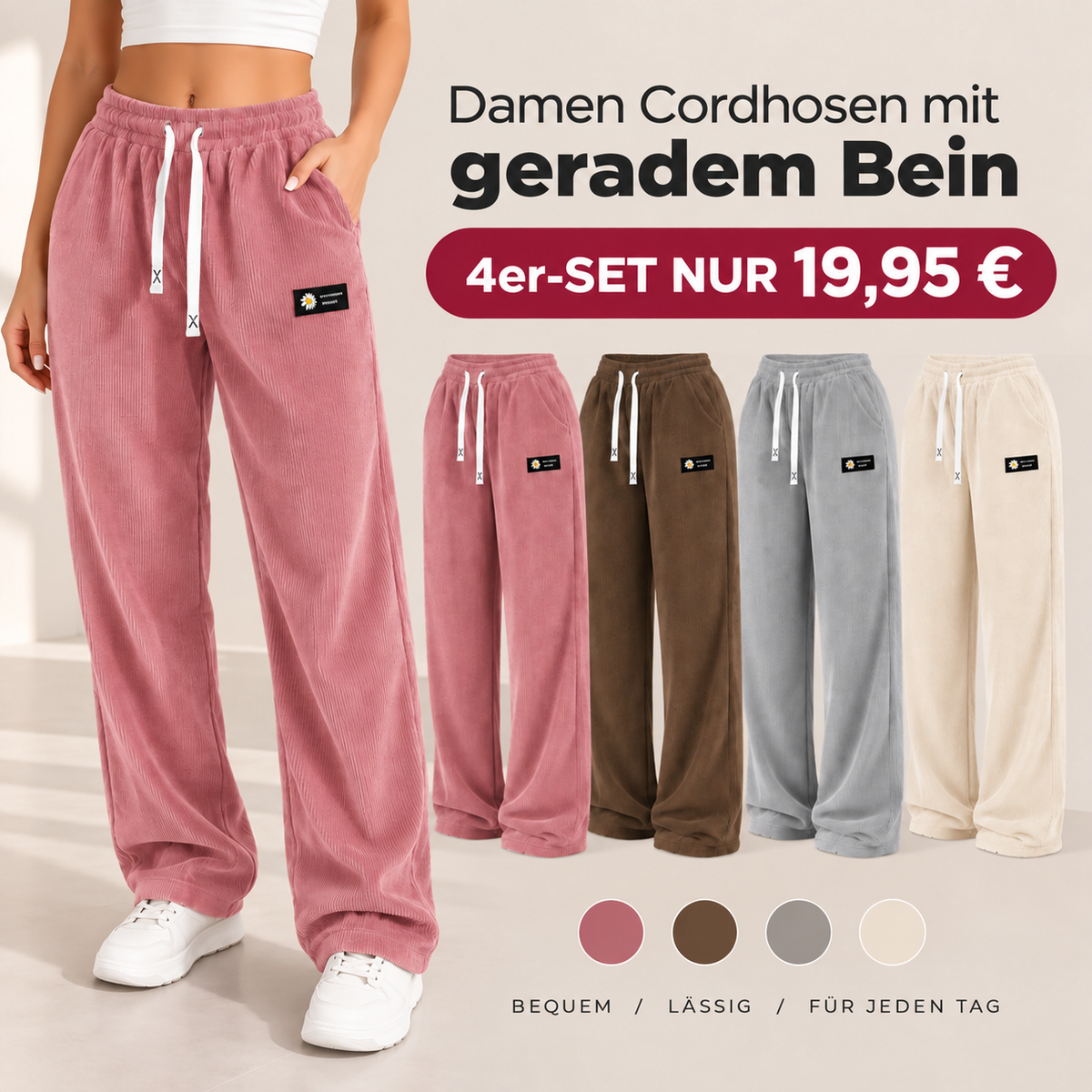 LETZTER TAG DES ANGEBOTS Damen Cordhose mit geradem Bein – 100 % Baumwolle-1