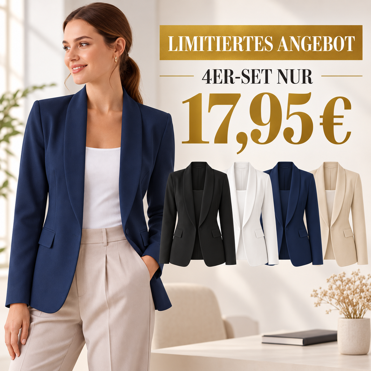 Schluss mit komplizierten Büro-Looks – Damen Blazer mit offener Vorderseite