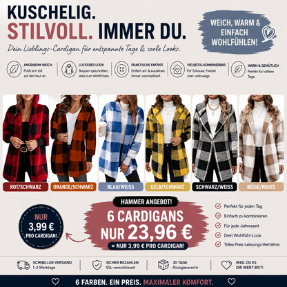 📢🎉50%Rabatt!!!🛍️✨Weites kapuzen-Cardigan für Damen mit Karo-Farblock-Design