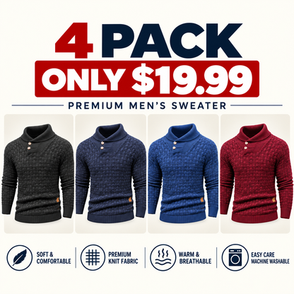 💚Men's Regular Textured Patched Detail Shawl Collar Sweater