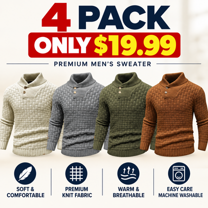 💚Men's Regular Textured Patched Detail Shawl Collar Sweater