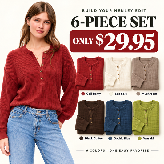 Hurry! 40% Off Everything Ends Soon|Long-Sleeve Crew-Neck Henley T-Shirt