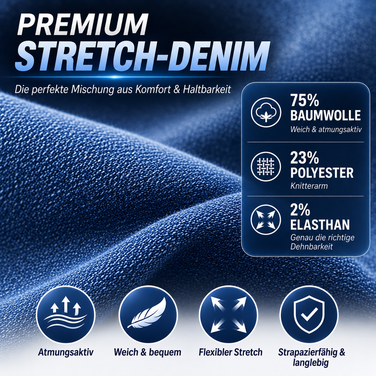 Herren Flex-Stretch Jeans, Slim Straight Fit, Bequeme 5-Taschen Hose für Alltag & Arbeit