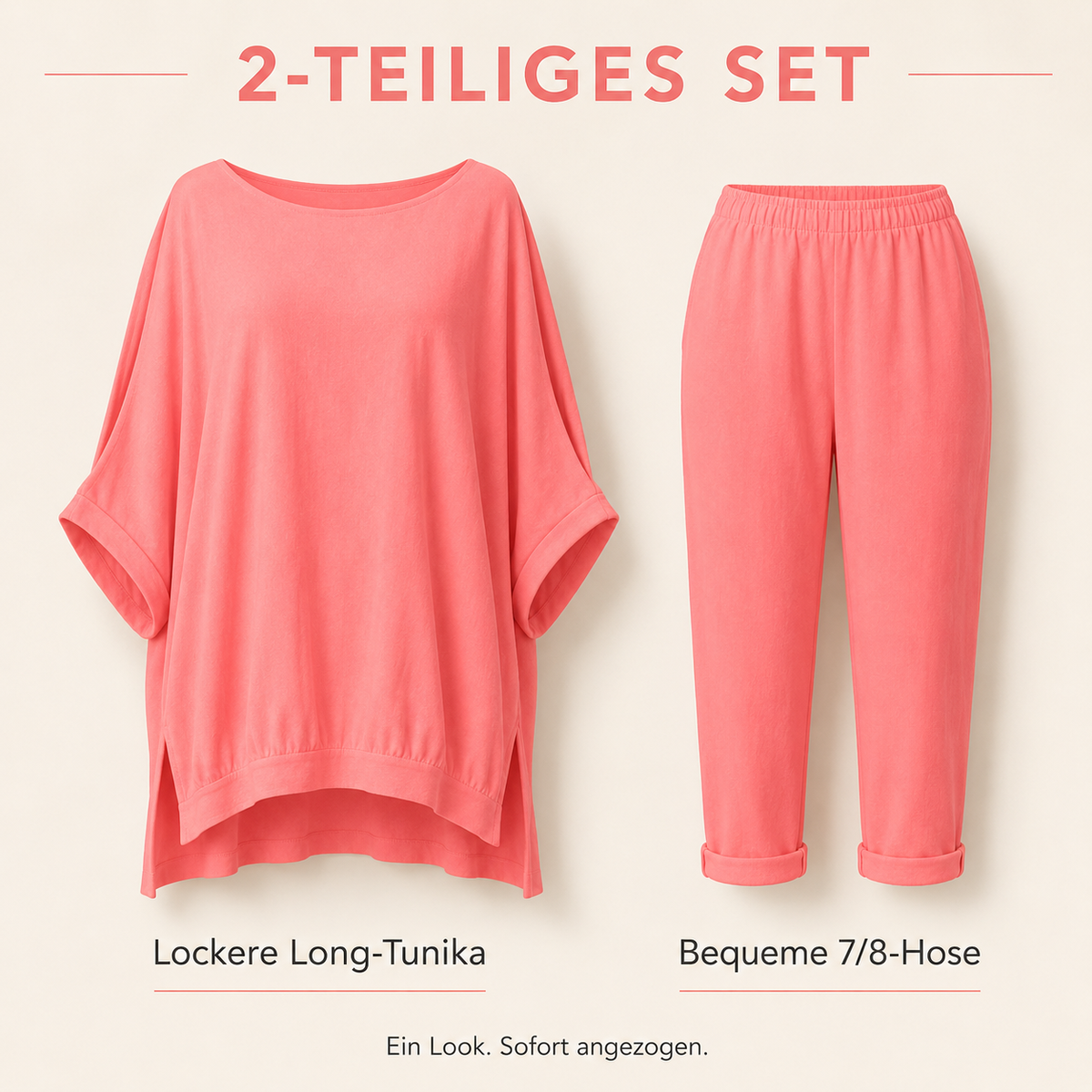 Damen Freizeit-Zweiteiler mit Oversize-Tunika und 7/8-Hose
