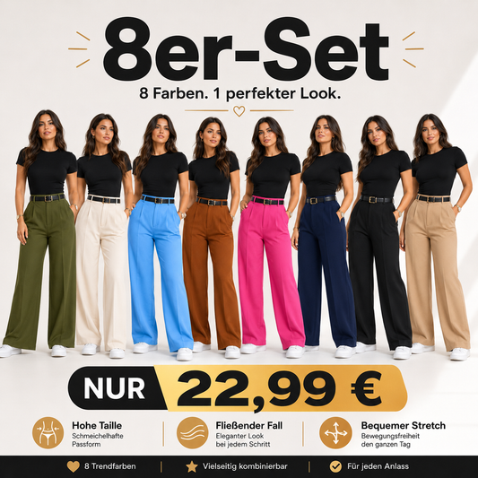 Damen-Hose mit hohem Bund und geradem Bein – fließende, elegante Anzughose mit lässigem Schnitt, für Büro und Alltag, mit figurformendem Effekt