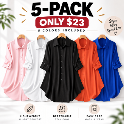 Plus-Size Solid Long Sleeve Button Up Blouse for Spring & Fall