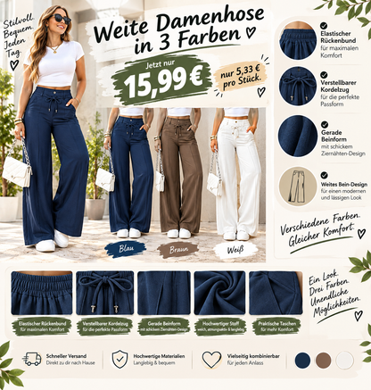 Hoch taillierte Damenhose mit geradem Bein, Straight Fit Stoffhose für Büro & Freizeit