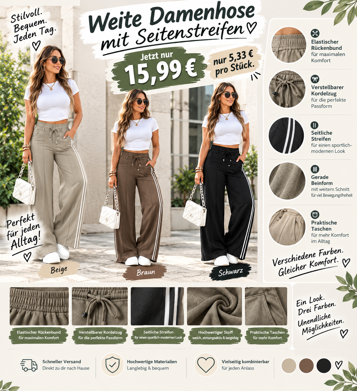 Damenhose mit hoher Taille und geradem Bein