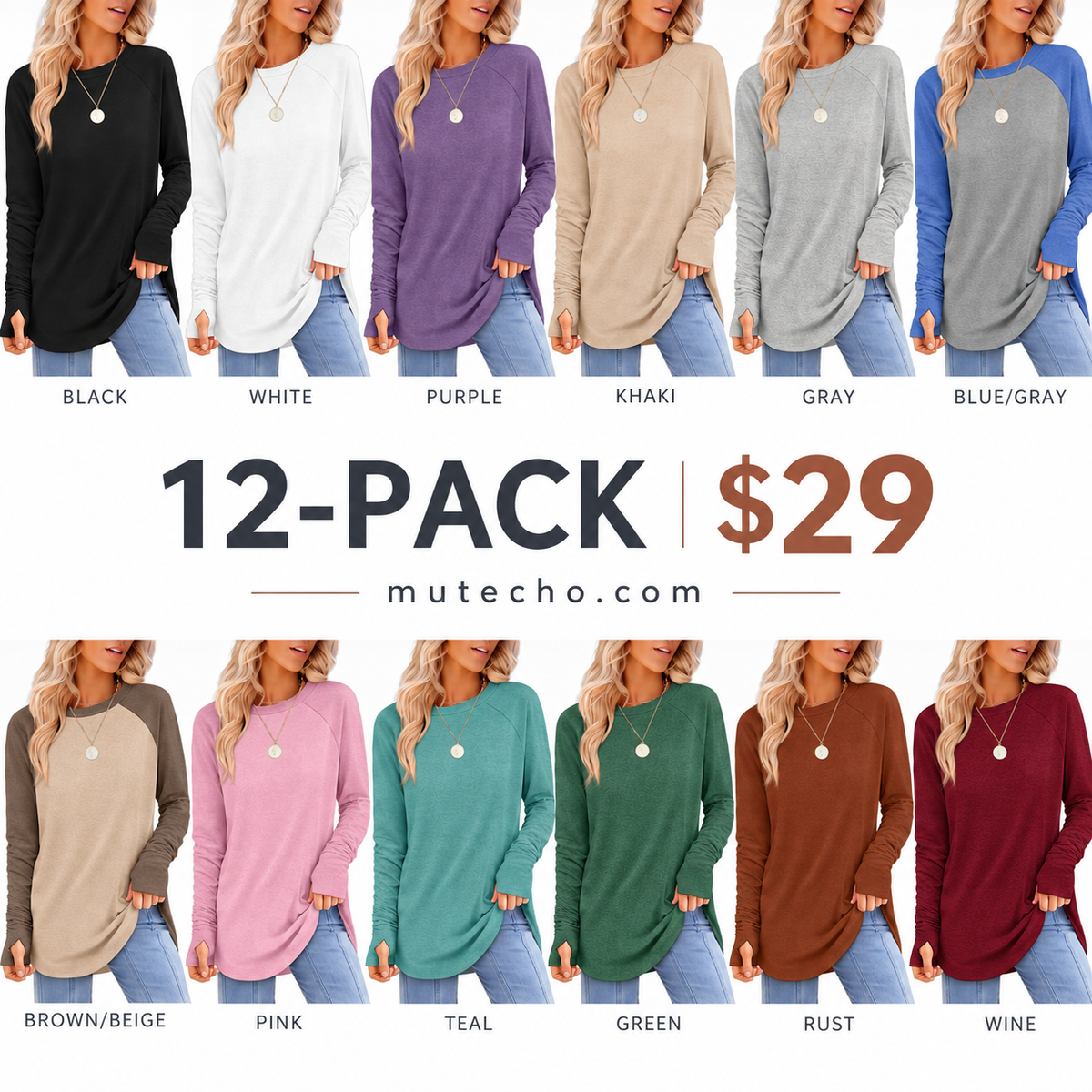 Women's Long Sleeve Tunic Top with Thumb Holes – mutecho