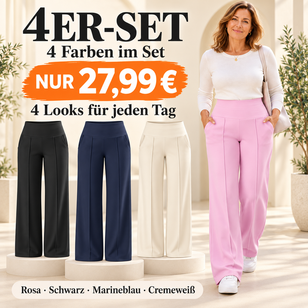 🎉 Neujahrsgeschenk – 50% RABATT!👖 Damen-Hochtaillen-Weitbeinhose: Echte Taschen + Stretchstoff – Bequem & stylisch für jeden Tag!