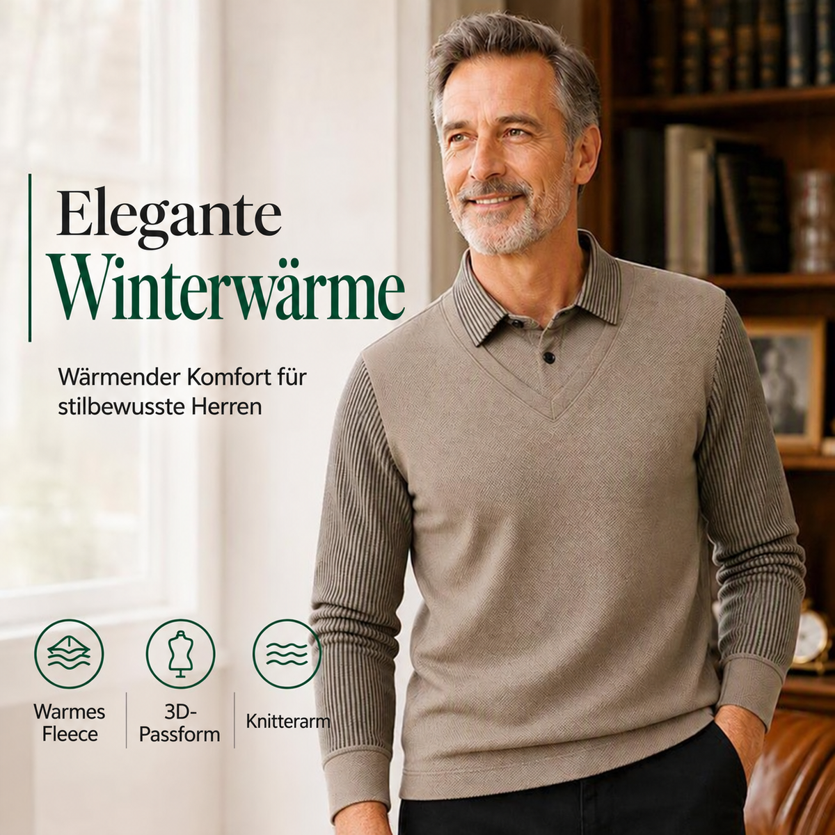 Herren-Langarmshirt im 2-in-1-Look mit Polokragen