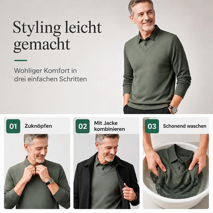 Herren-Langarmshirt im 2-in-1-Look mit Polokragen