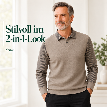 Herren-Langarmshirt im 2-in-1-Look mit Polokragen