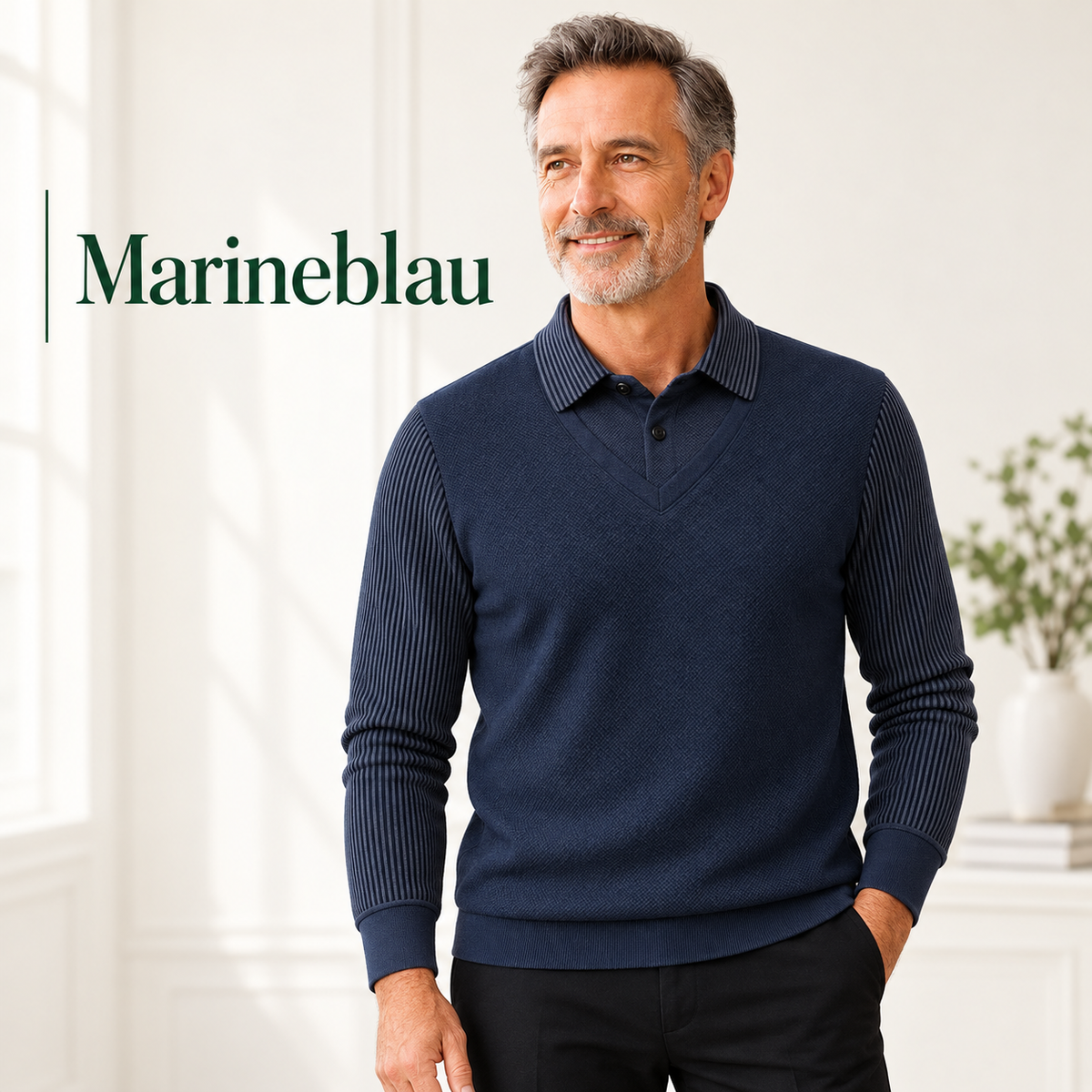 Herren-Langarmshirt im 2-in-1-Look mit Polokragen