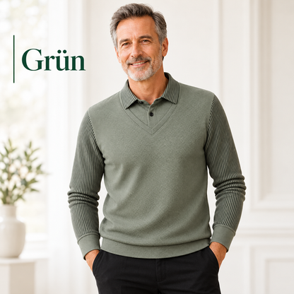 Herren-Langarmshirt im 2-in-1-Look mit Polokragen