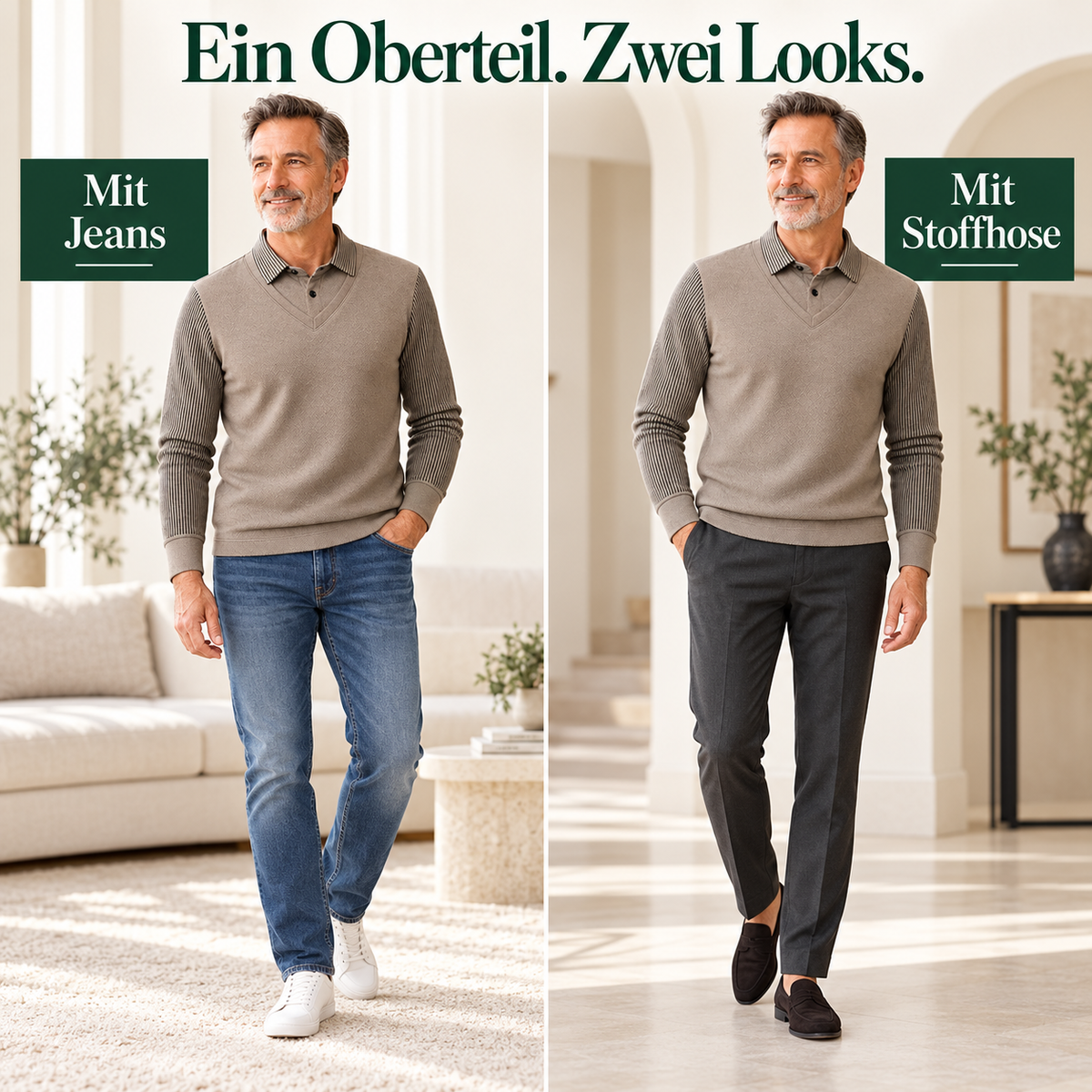 Herren-Langarmshirt im 2-in-1-Look mit Polokragen