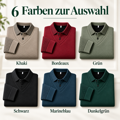 Herren-Langarmshirt im 2-in-1-Look mit Polokragen