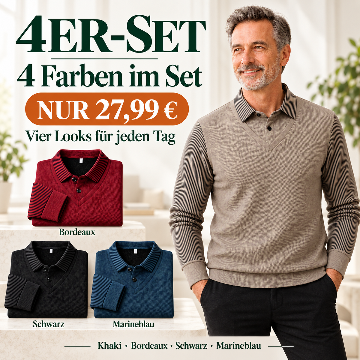 Herren-Langarmshirt im 2-in-1-Look mit Polokragen