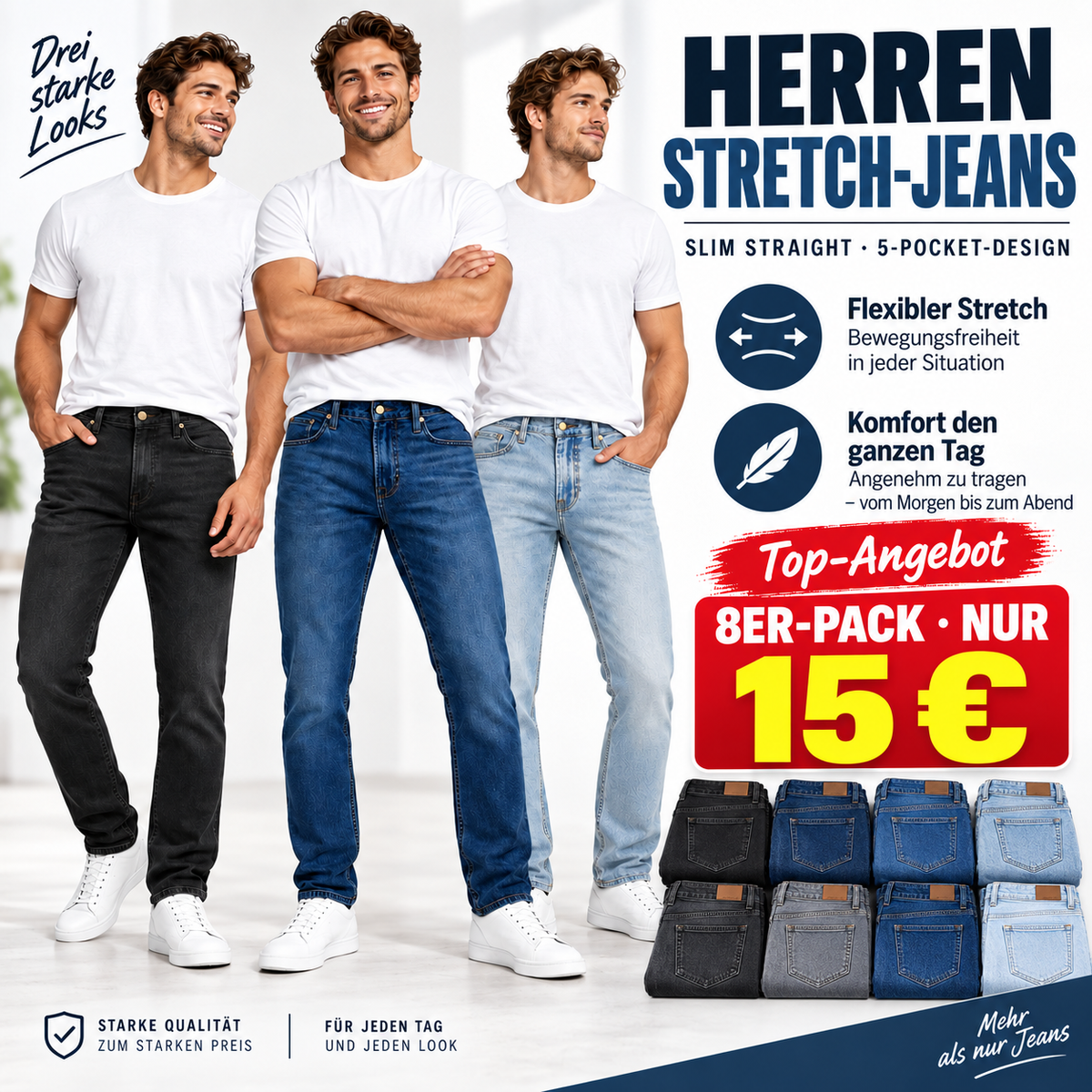 Herren Flex-Stretch Jeans – Slim Straight Fit mit 5 Taschen
