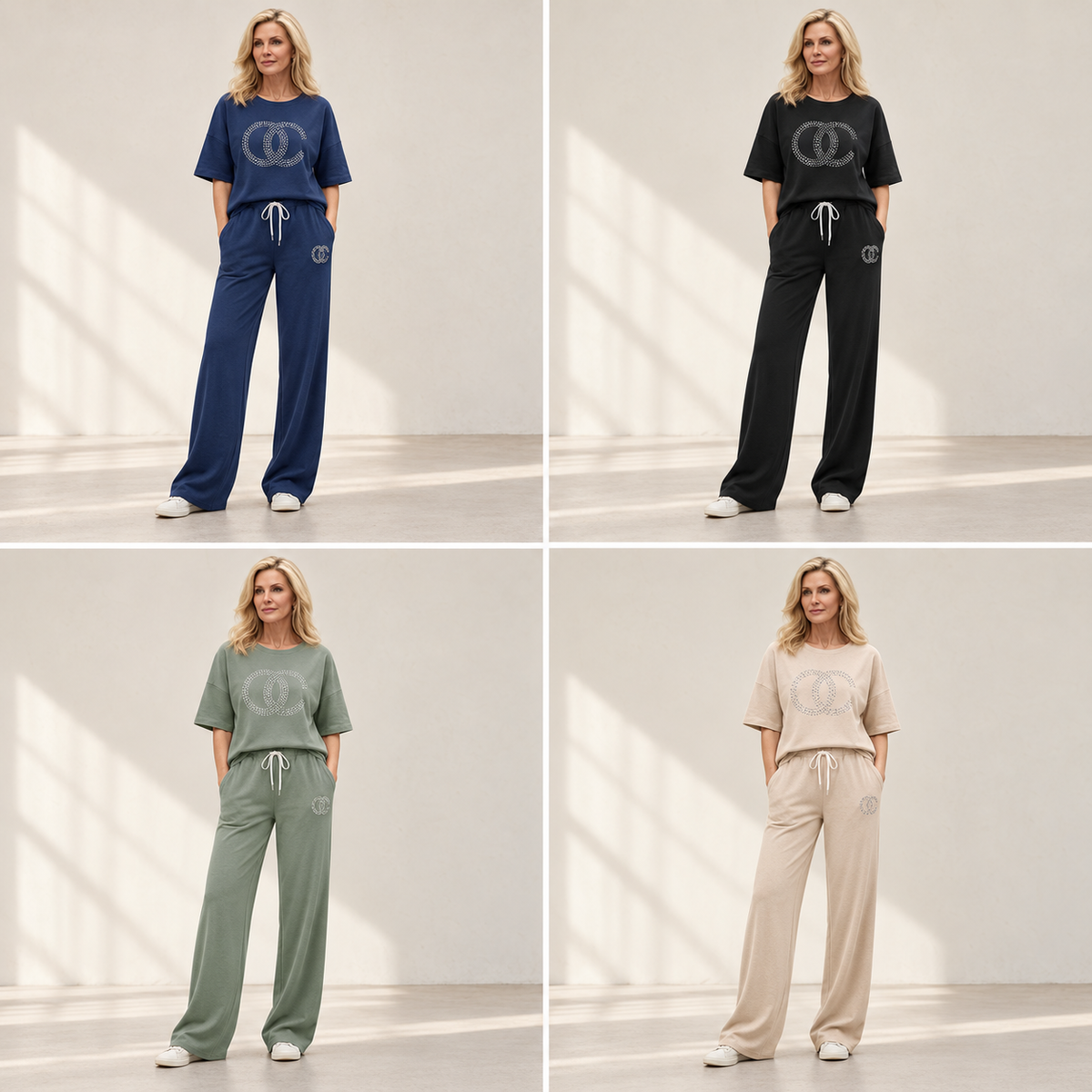 Damen-Freizeitset mit Strassdetails – Shirt & Hose, 2-teilig