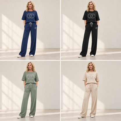 Damen-Freizeitset mit Strassdetails – Shirt & Hose, 2-teilig