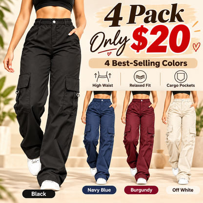 Women's High-Waisted Relaxed Cargo Pants with Pockets – 100% Cotton