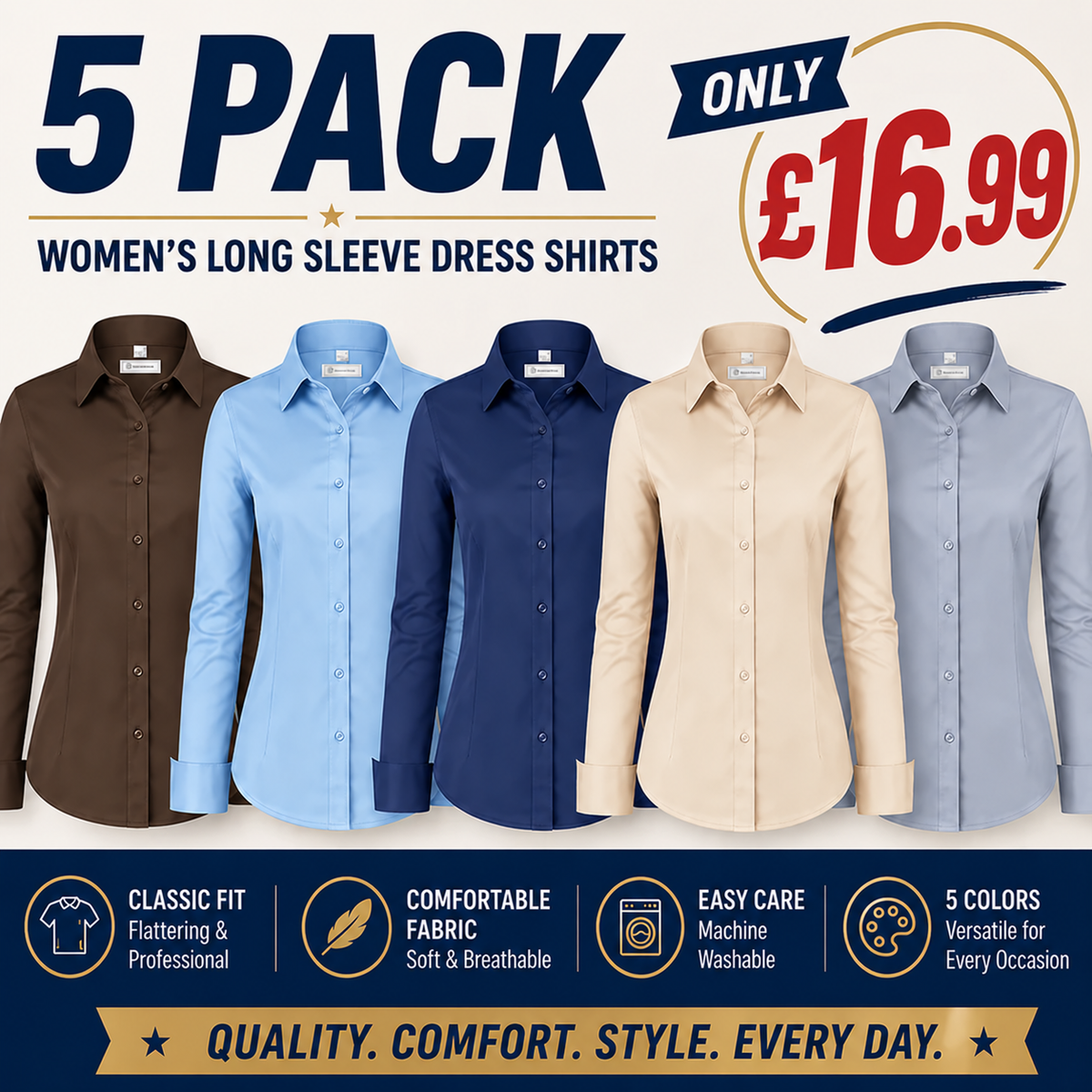 【LAST DAY SALE】Women Classic-Fit Dress Shirts