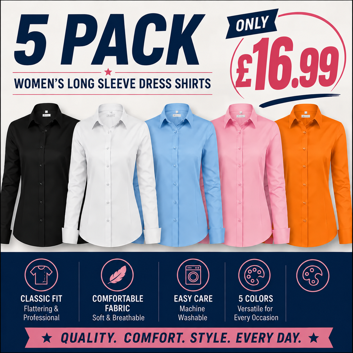 【LAST DAY SALE】Women Classic-Fit Dress Shirts