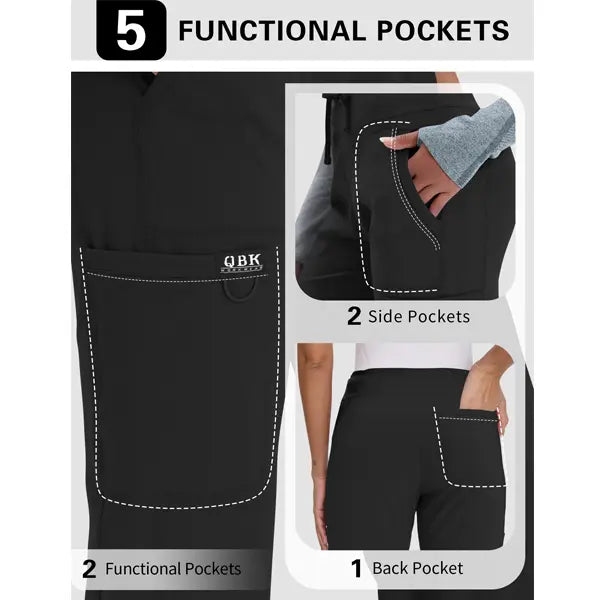 Women's Yoga Scrub Pants - 4-Way Stretch Work Pants with 5 Pockets