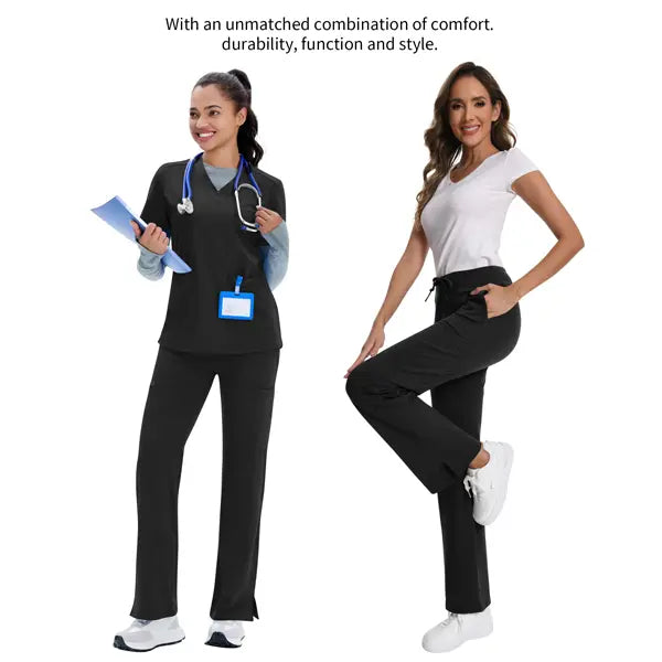 Women's Yoga Scrub Pants - 4-Way Stretch Work Pants with 5 Pockets
