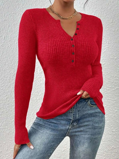 Women's Plain Basic Button Front Ribbed Sweater Tops