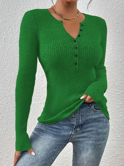 Women's Plain Basic Button Front Ribbed Sweater Tops