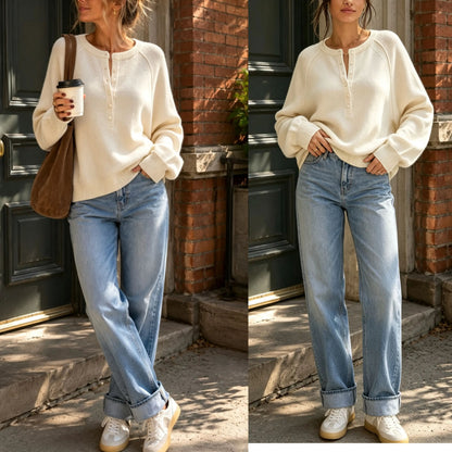 Women's Summer V-Neck Waffle Knit Top