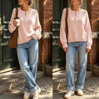 Women's Summer V-Neck Waffle Knit Top