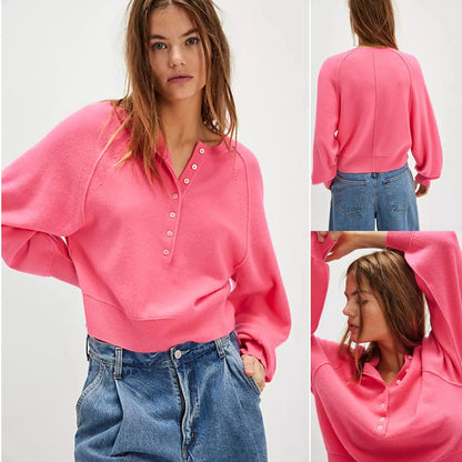 Women's Summer V-Neck Waffle Knit Top