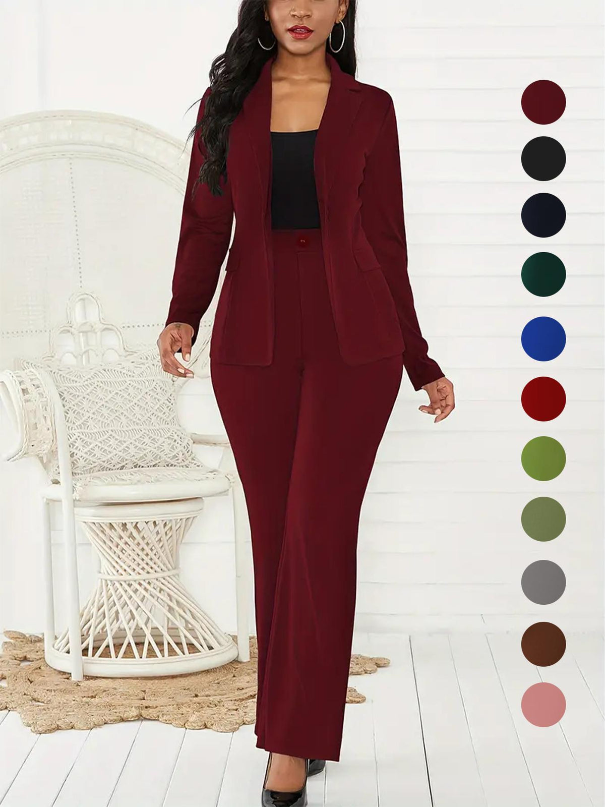 Women's Button Lapel Blazer & Suit Pants Set