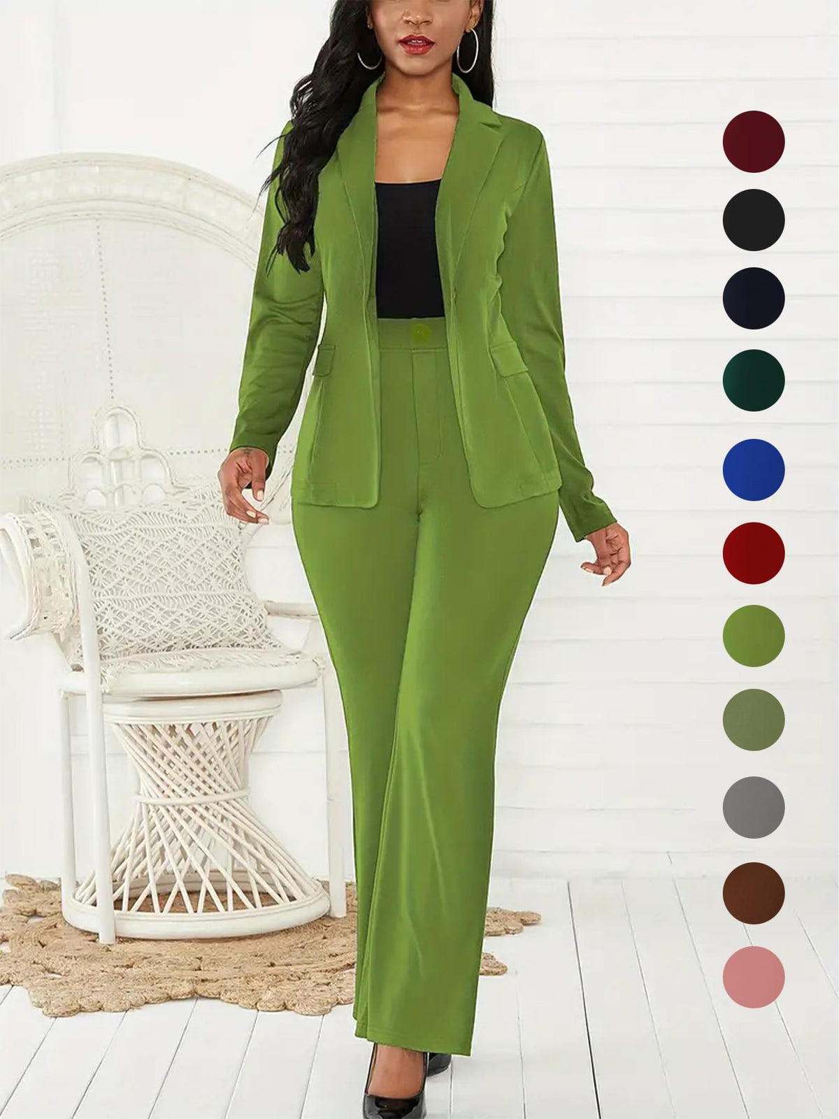 Women's Button Lapel Blazer & Suit Pants Set