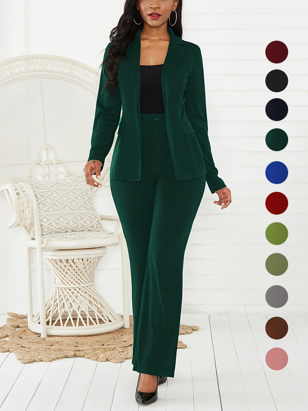 Women's Button Lapel Blazer & Suit Pants Set