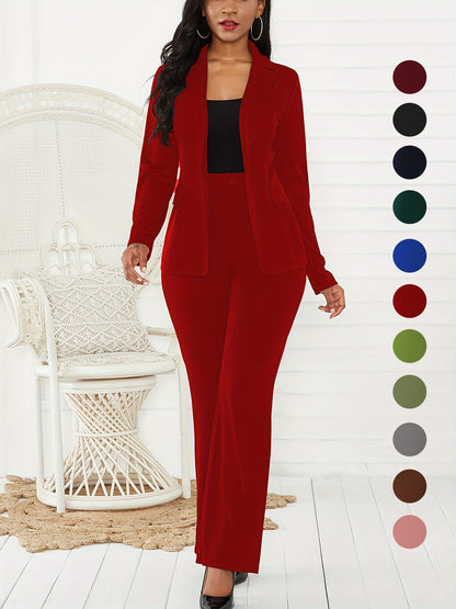 Women's Button Lapel Blazer & Suit Pants Set