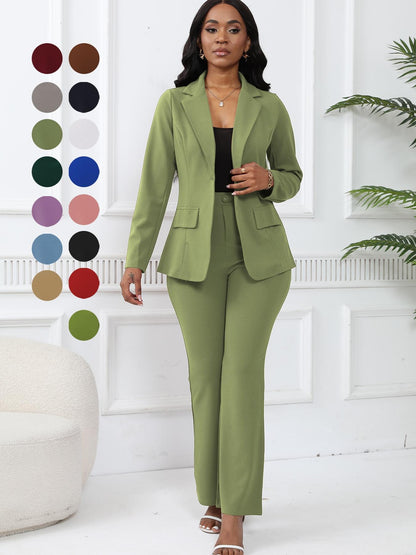 Women's Button Lapel Blazer & Suit Pants Set