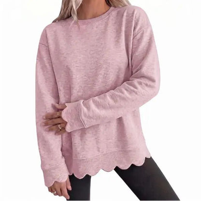 Women's Oversized Scallop Hem Heather Sweatshirt - Vintage Crewneck Tunic Pullover