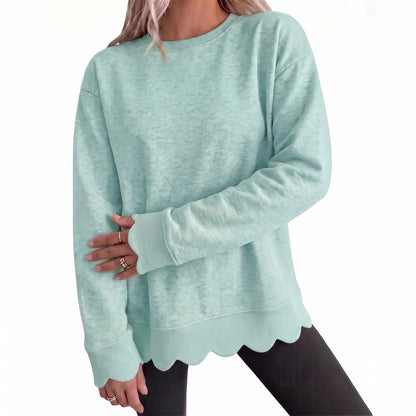 Women's Oversized Scallop Hem Heather Sweatshirt - Vintage Crewneck Tunic Pullover