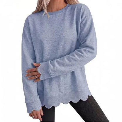 Women's Oversized Scallop Hem Heather Sweatshirt - Vintage Crewneck Tunic Pullover