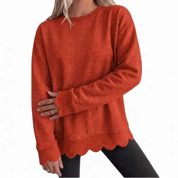 Women's Oversized Scallop Hem Heather Sweatshirt - Vintage Crewneck Tunic Pullover