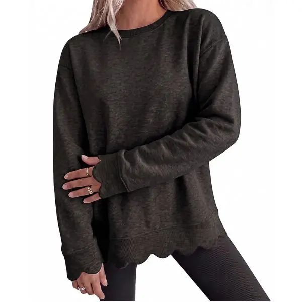 Women's Oversized Scallop Hem Heather Sweatshirt - Vintage Crewneck Tunic Pullover