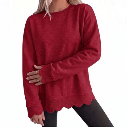 Women's Oversized Scallop Hem Heather Sweatshirt - Vintage Crewneck Tunic Pullover